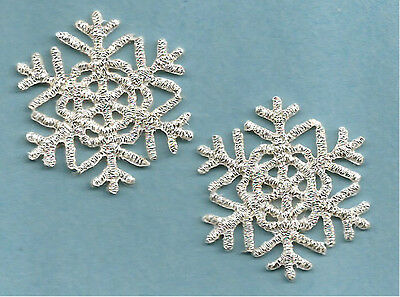 Set Of 2 Snowflake - Snowflakes  (1 1/8") Silver Metallic Iron On Applique Patch