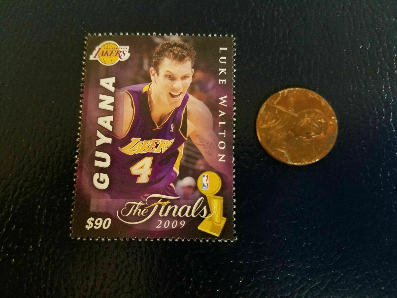 Luke Walton Los Angeles Lakers 2009 Finals Guyana Perforated Stamp Rare