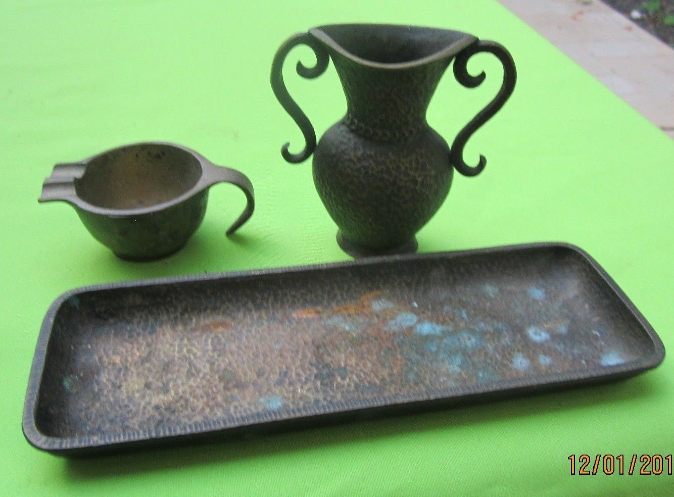 Lot 3 Vtg Israel   Brass  Items Vase Tray Ashtray