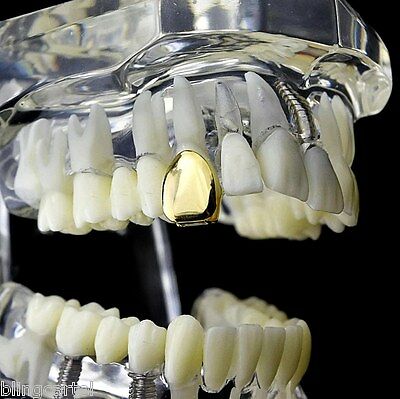 14k Gold Plated Single Cap Grillz Plain K9 Canine Teeth One Top Premade Tooth