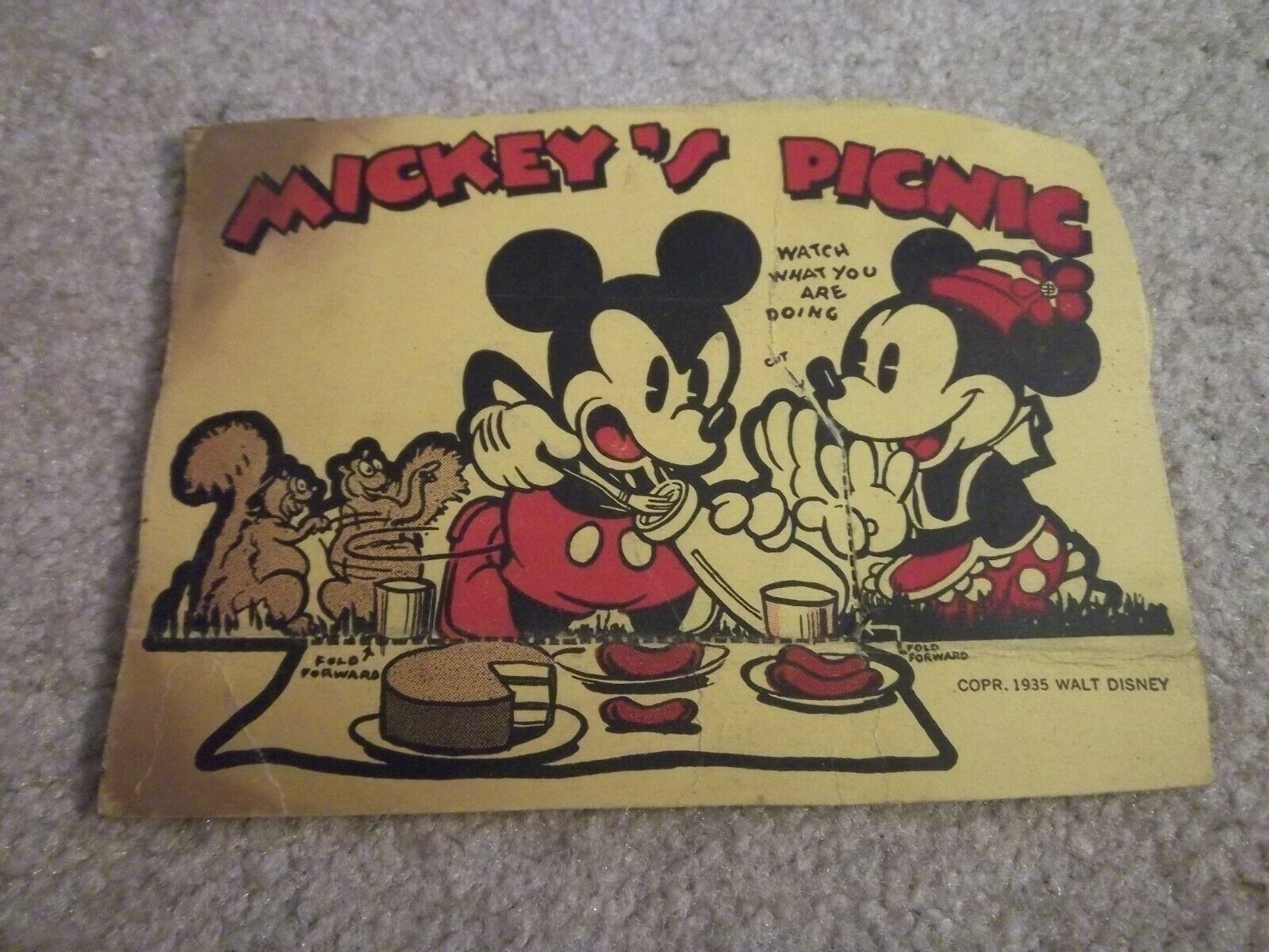 Walt Disney Mickey Mouse Post Toasties Box (?) Premium "mickey's Picnic" 1935