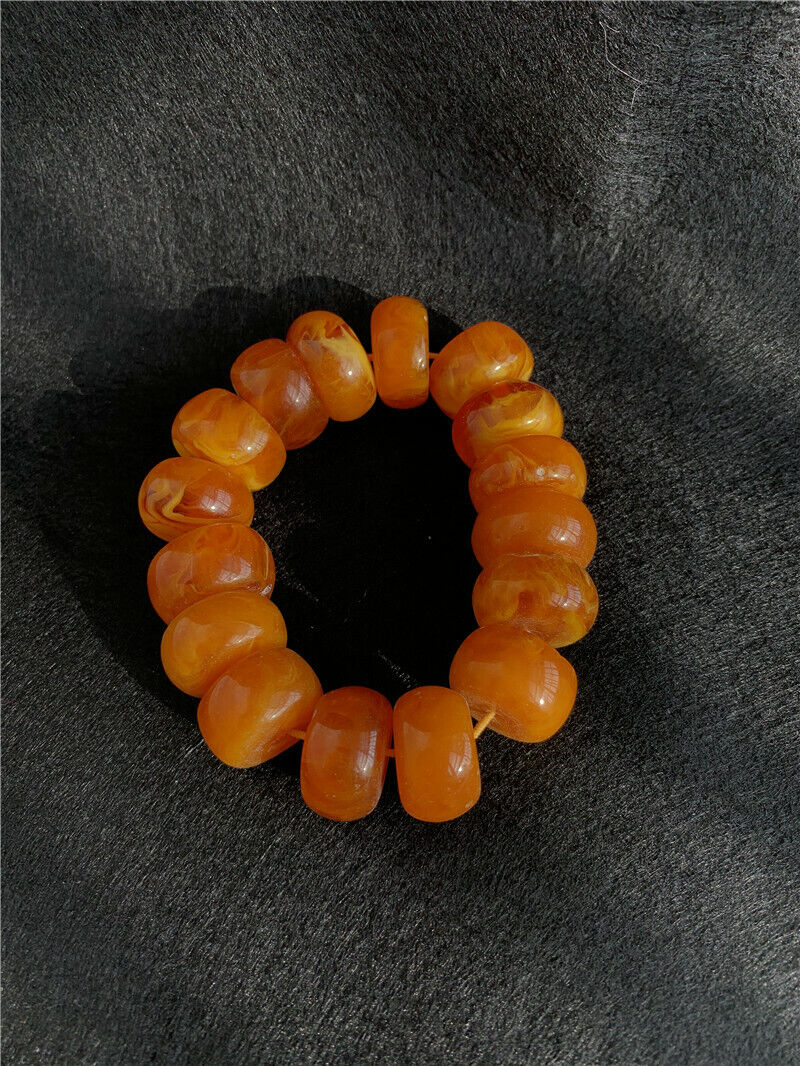 Chinese Exquisite Yellow Beeswax Amber Handmade Beads Bracelet