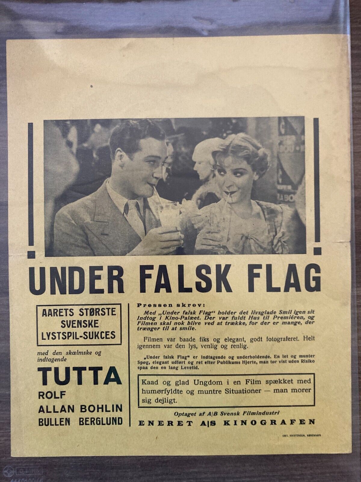 Under Falsk Flagg Tutta Rolf Allan Bohlin 1935 Danish Movie Press Release
