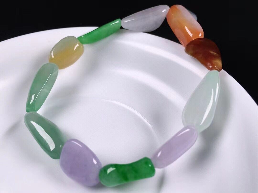 Multicolor Icy Green Yellow Purple Beads Jadeite Jade Bangle Jade Bracelet  1008