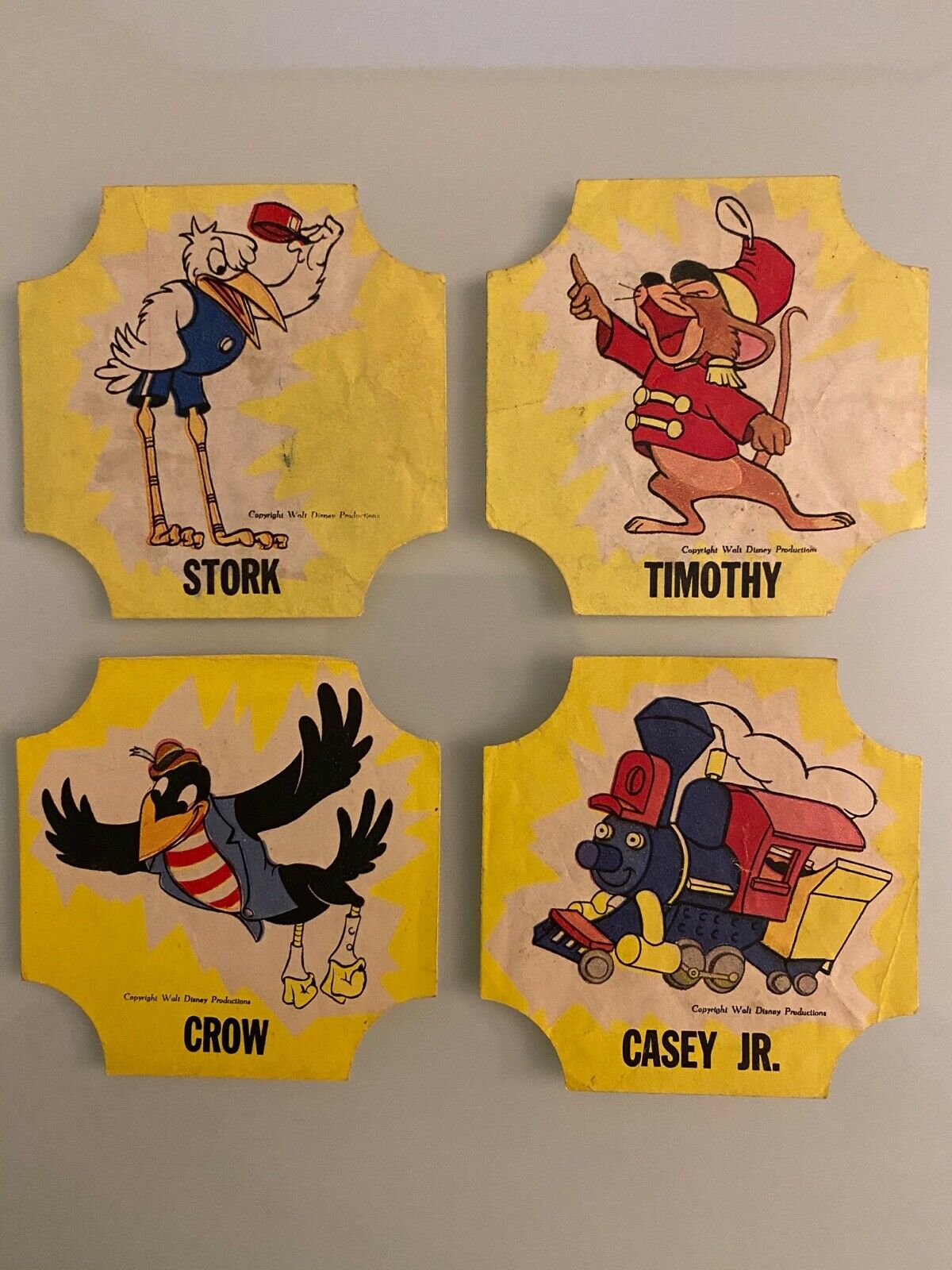 1950's Walt Disney Bread Labels (stork, Timothy, Crow, Casey Jr.) Lot Of (4) Ex
