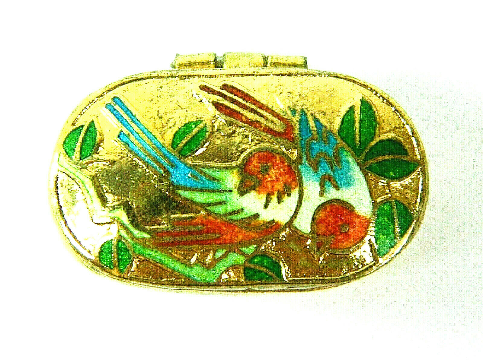 Golden Small Cloisonne Copper Enamel Jewelry Box Case,a Pair Of Birds Pattern