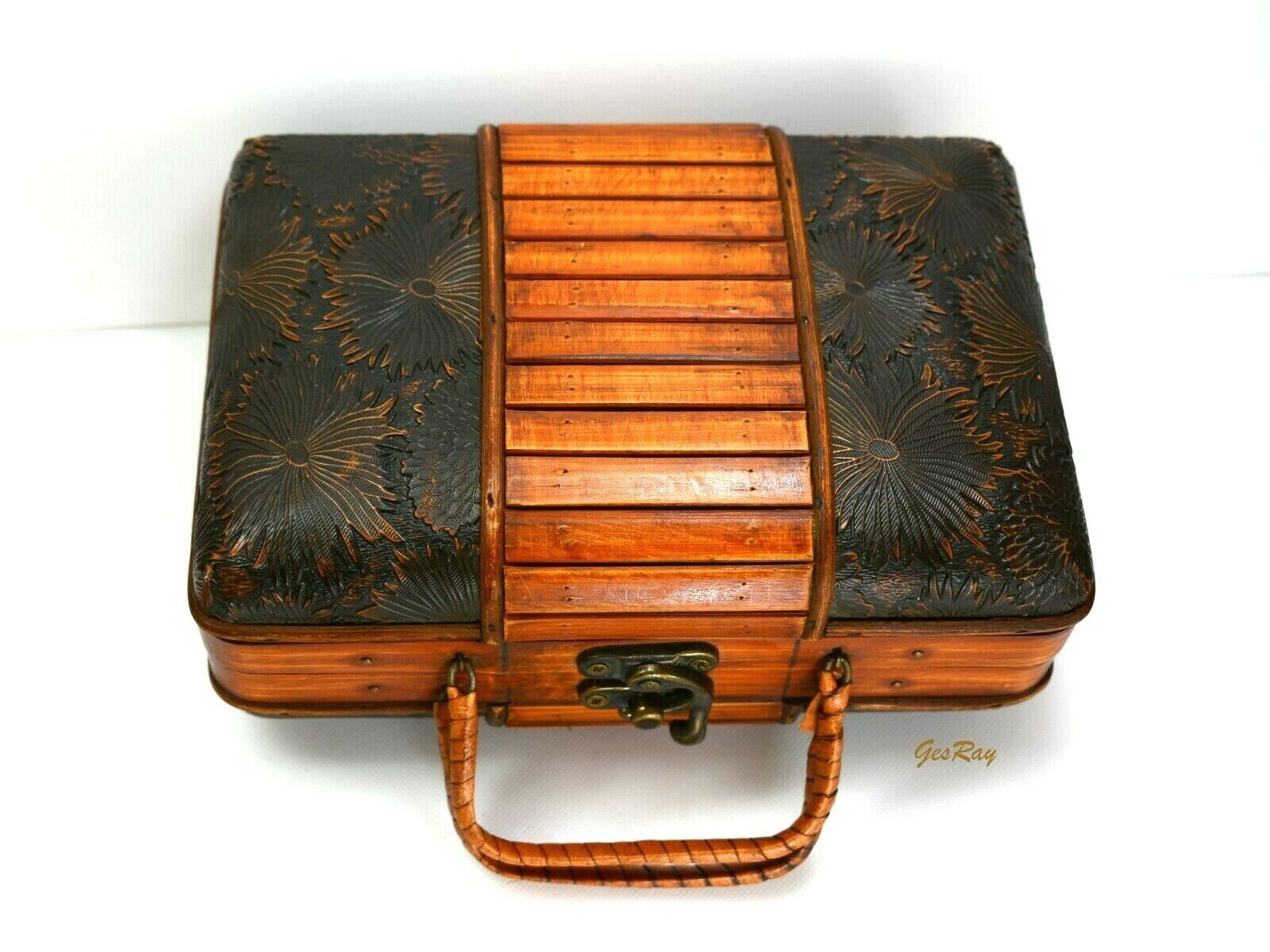 Vintage Wood Purse Wooden Box, Faux Leather Purse - Bag - Box - Storage