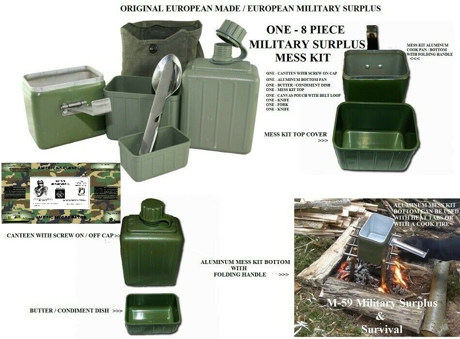 Original Yugoslavian Army 8pc. Mess Kit With Orig.eating Utensils - Used Surplus
