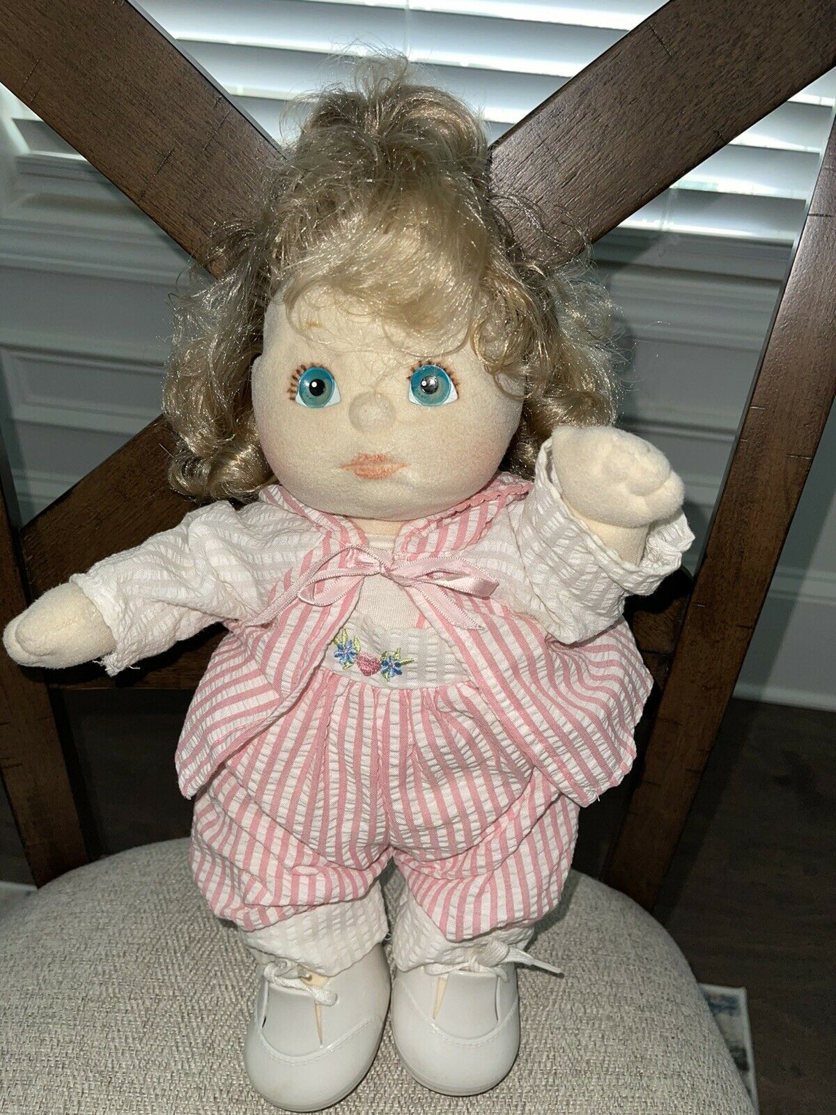 Mattel My Child Blonde Hair Blue Green Eyes Plush Doll Blue Outfit Girl Soft