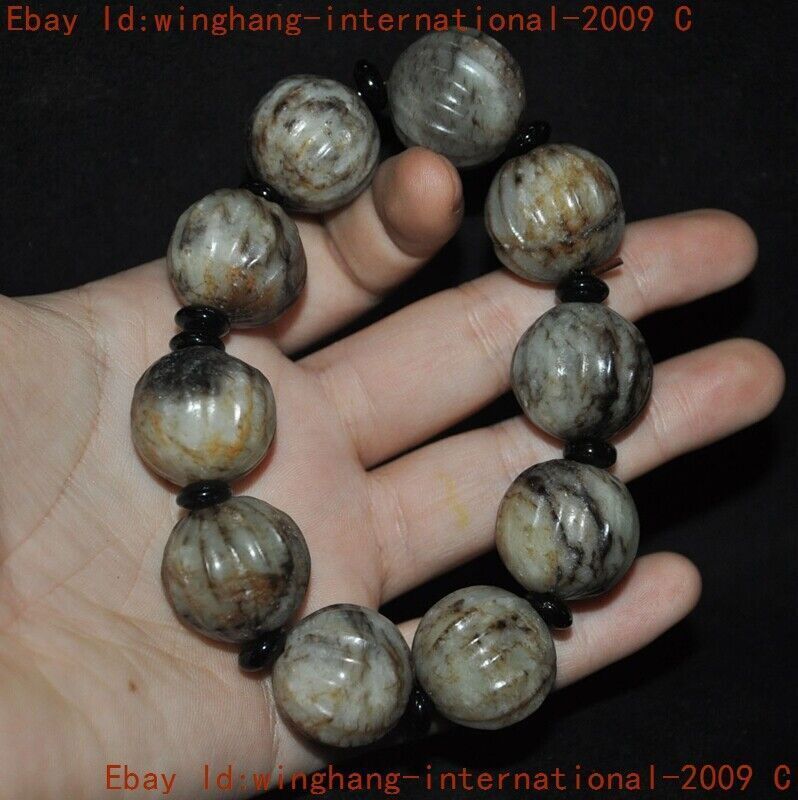 Chinese China Old Jade Hand-carved Exorcism Amulet Bracelet Hand Chain