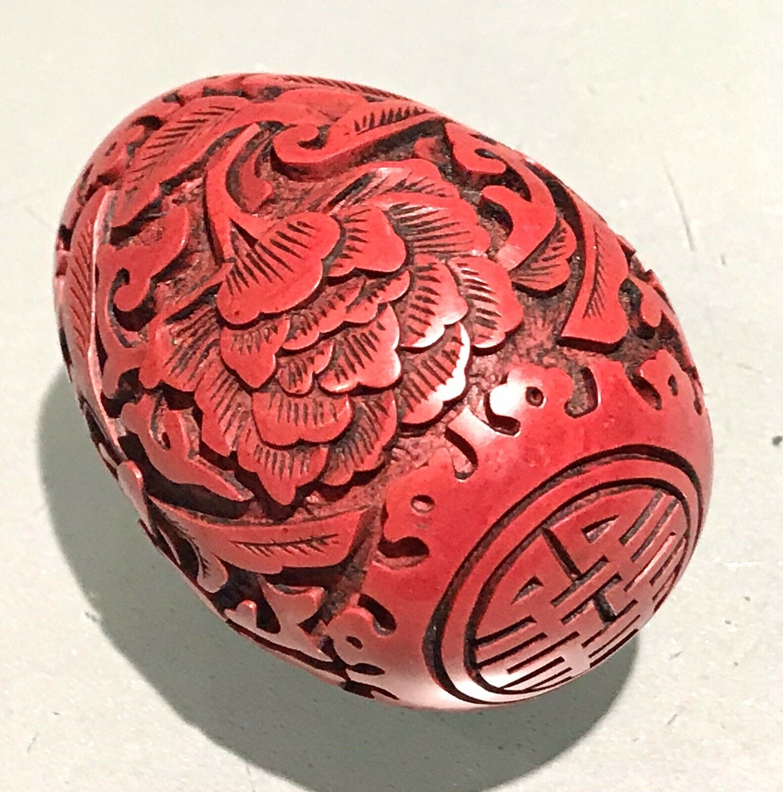 Vintage Antique Unused Chinese Cinnabar Hand Carved Red Lacquer Decor Egg Old