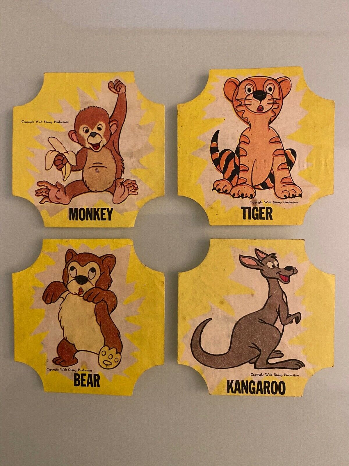 1950's Walt Disney Bread Labels (monkey, Tiger, Bear, Kangaroo) Lot Of (4) Ex