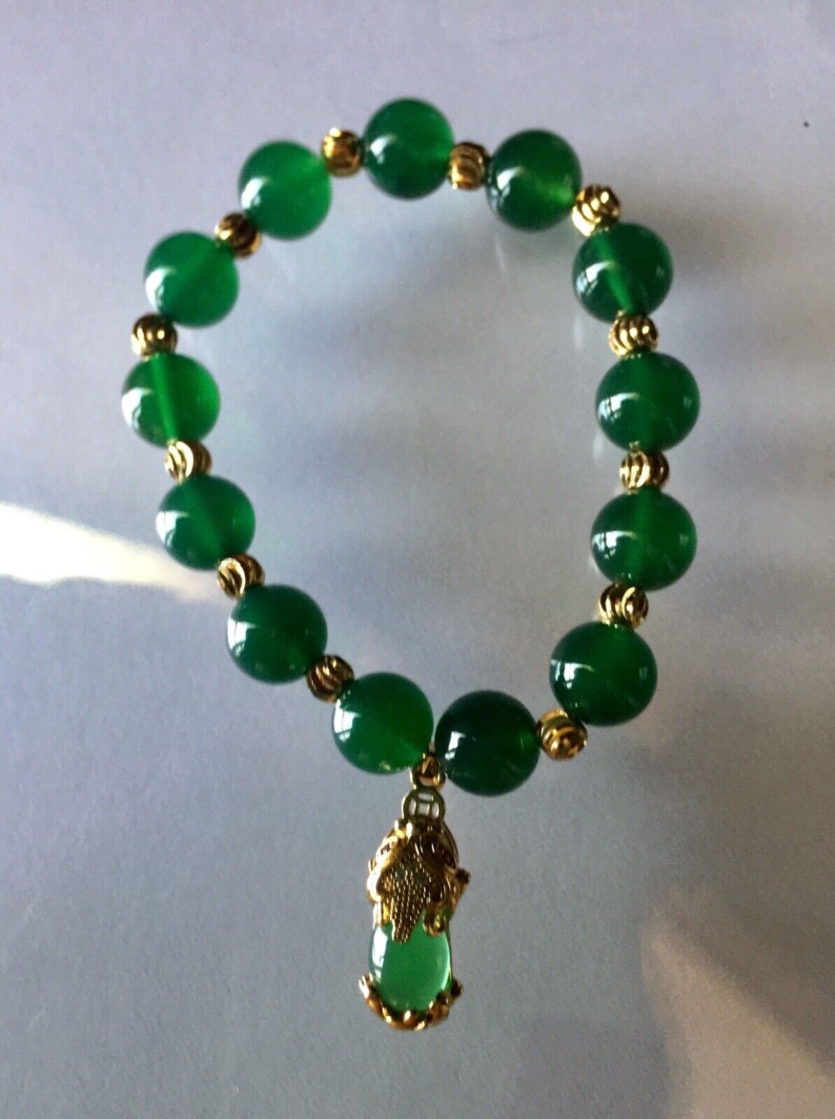 Vintage Stunning Chinese Natural Green Chalcedony Beads Bracelet   Beads Size 玉髓