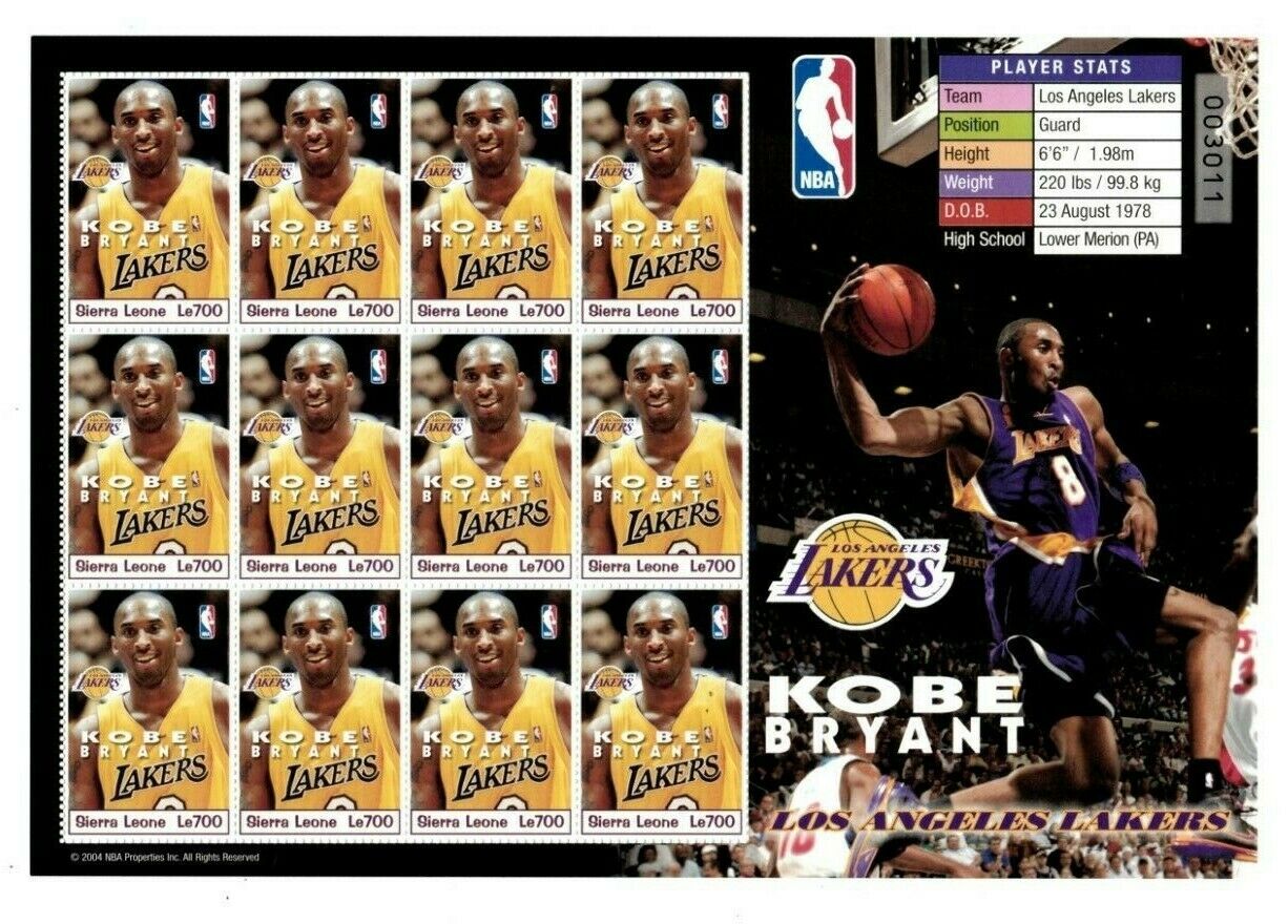Sierra Leone - 2003 - Kobe Bryant - Los Angeles Lakers - All Star - Sheet Of 12